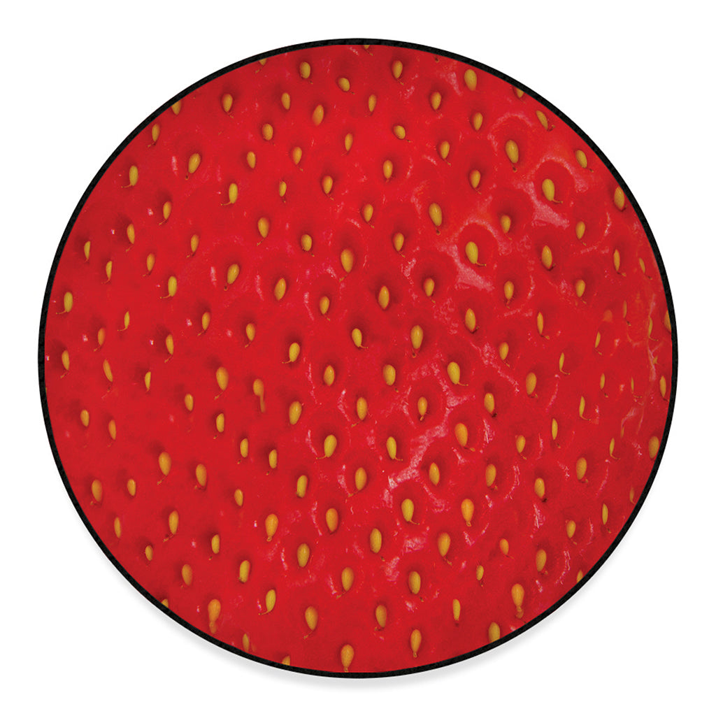 Red Strawberry Print Round Floor Mat