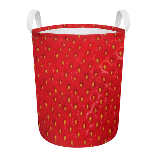 Red Strawberry Print Round Laundry Basket
