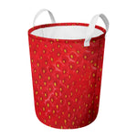 Red Strawberry Print Round Laundry Basket
