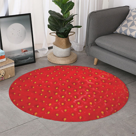Red Strawberry Print Round Rug