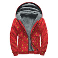 Red Strawberry Print Sherpa Lined Zip Up Hoodie