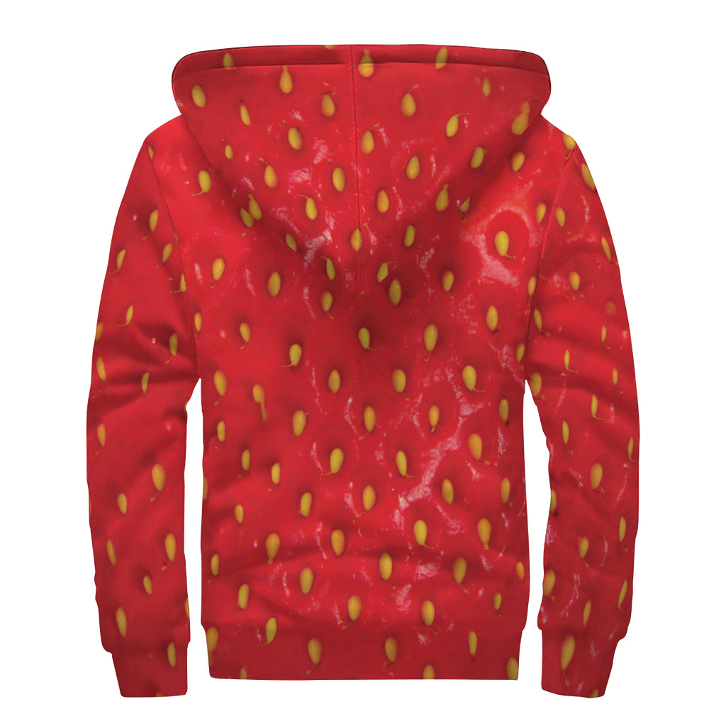 Red Strawberry Print Sherpa Lined Zip Up Hoodie