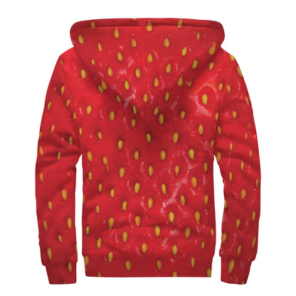 Red Strawberry Print Sherpa Lined Zip Up Hoodie