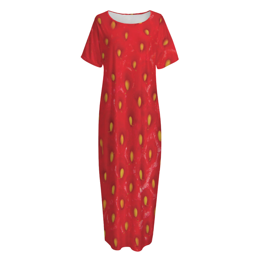 Red Strawberry Print Short Sleeve Long Nightdress