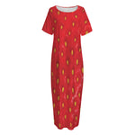 Red Strawberry Print Short Sleeve Long Nightdress