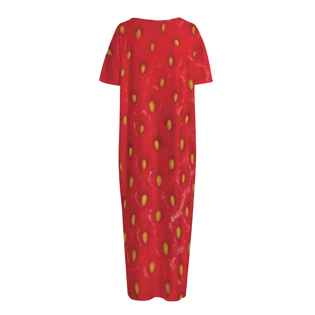 Red Strawberry Print Short Sleeve Long Nightdress