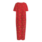 Red Strawberry Print Short Sleeve Long Nightdress