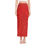 Red Strawberry Print Side Slit Maxi Skirt