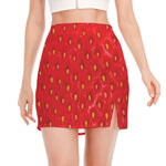Red Strawberry Print Side Slit Mini Skirt