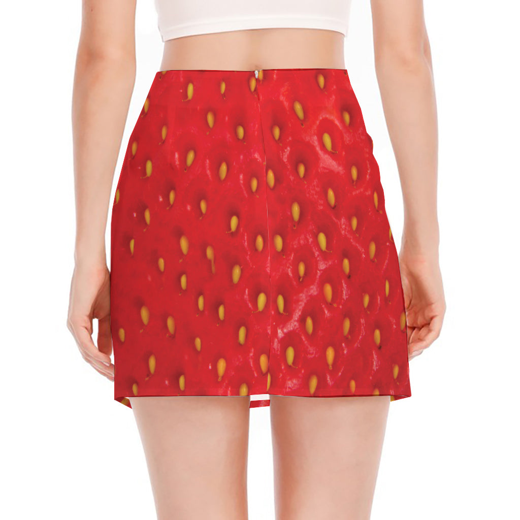 Red Strawberry Print Side Slit Mini Skirt