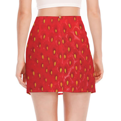 Red Strawberry Print Side Slit Mini Skirt