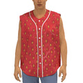 Red Strawberry Print Sleeveless Baseball Jersey