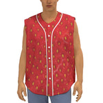 Red Strawberry Print Sleeveless Baseball Jersey