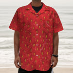 Red Strawberry Print Textured Short Sleeve Shirt