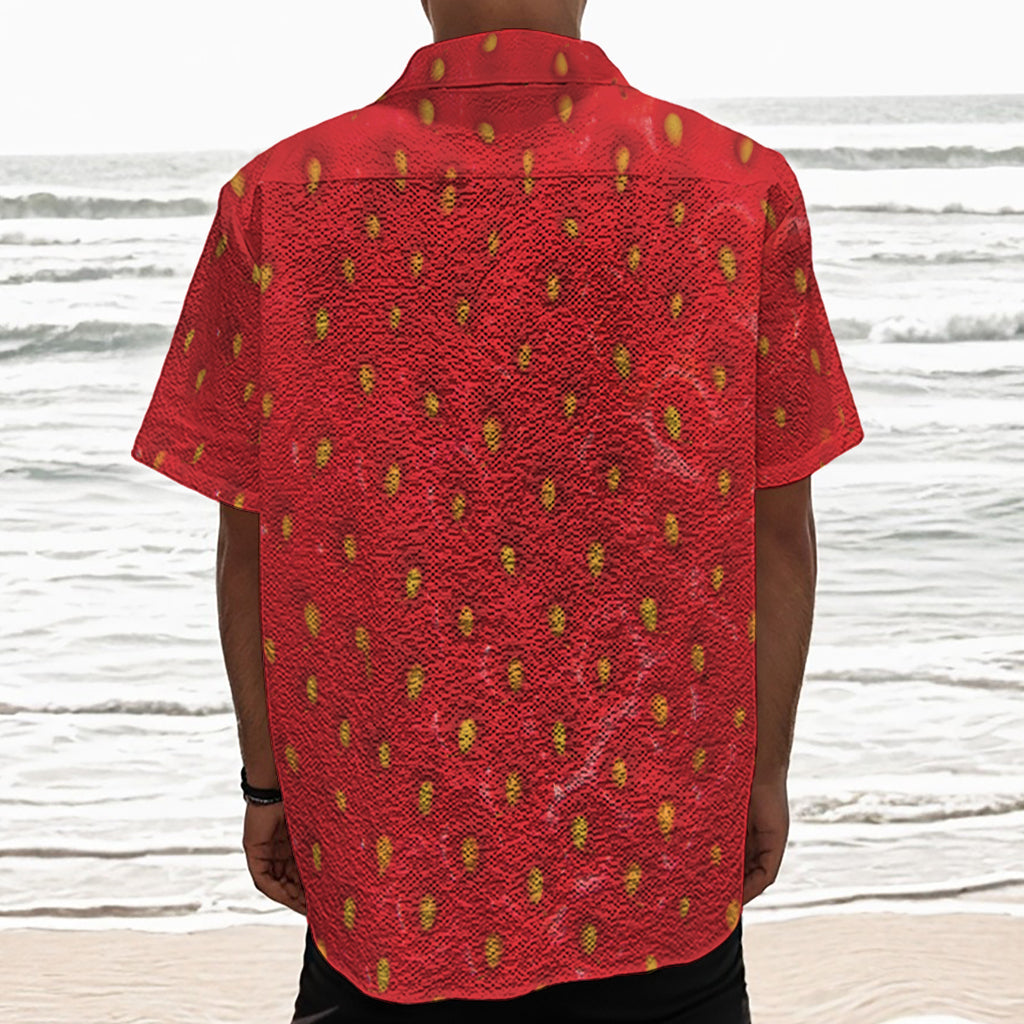 Red Strawberry Print Textured Short Sleeve Shirt