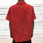 Red Strawberry Print Textured Short Sleeve Shirt