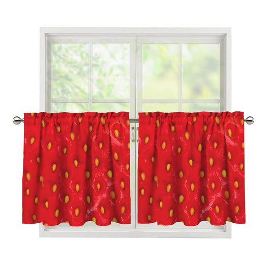 Red Strawberry Print Tier Curtains