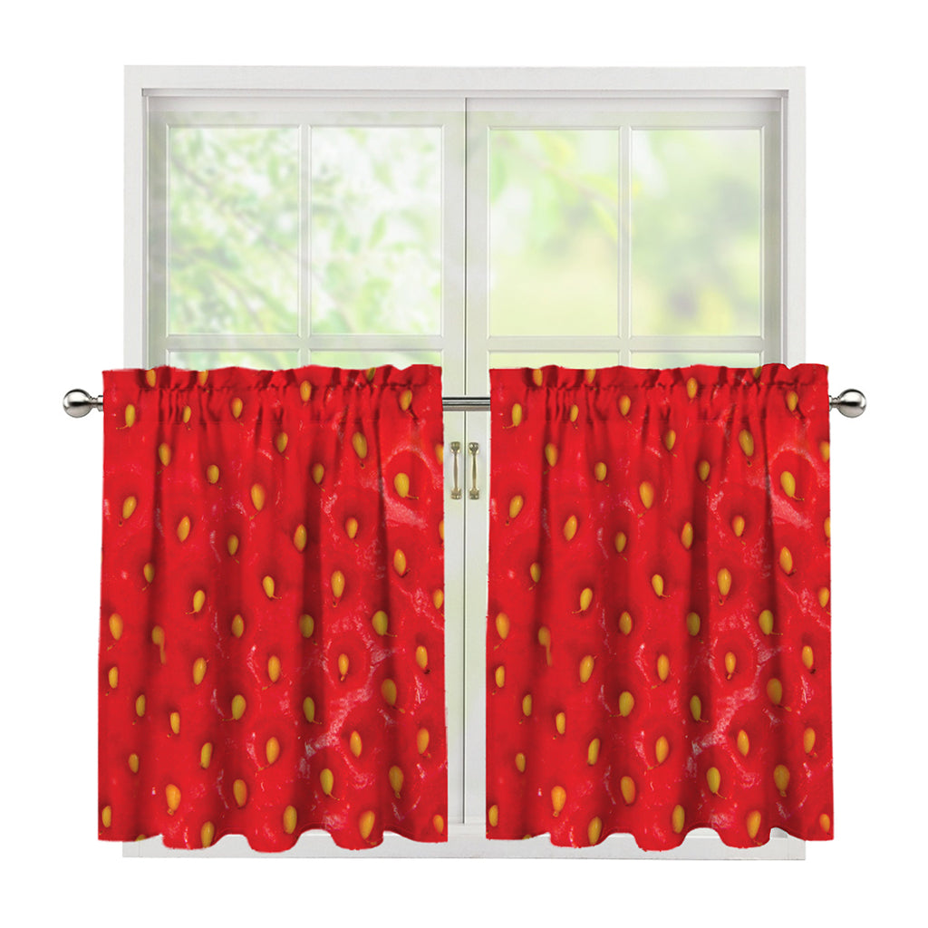 Red Strawberry Print Tier Curtains