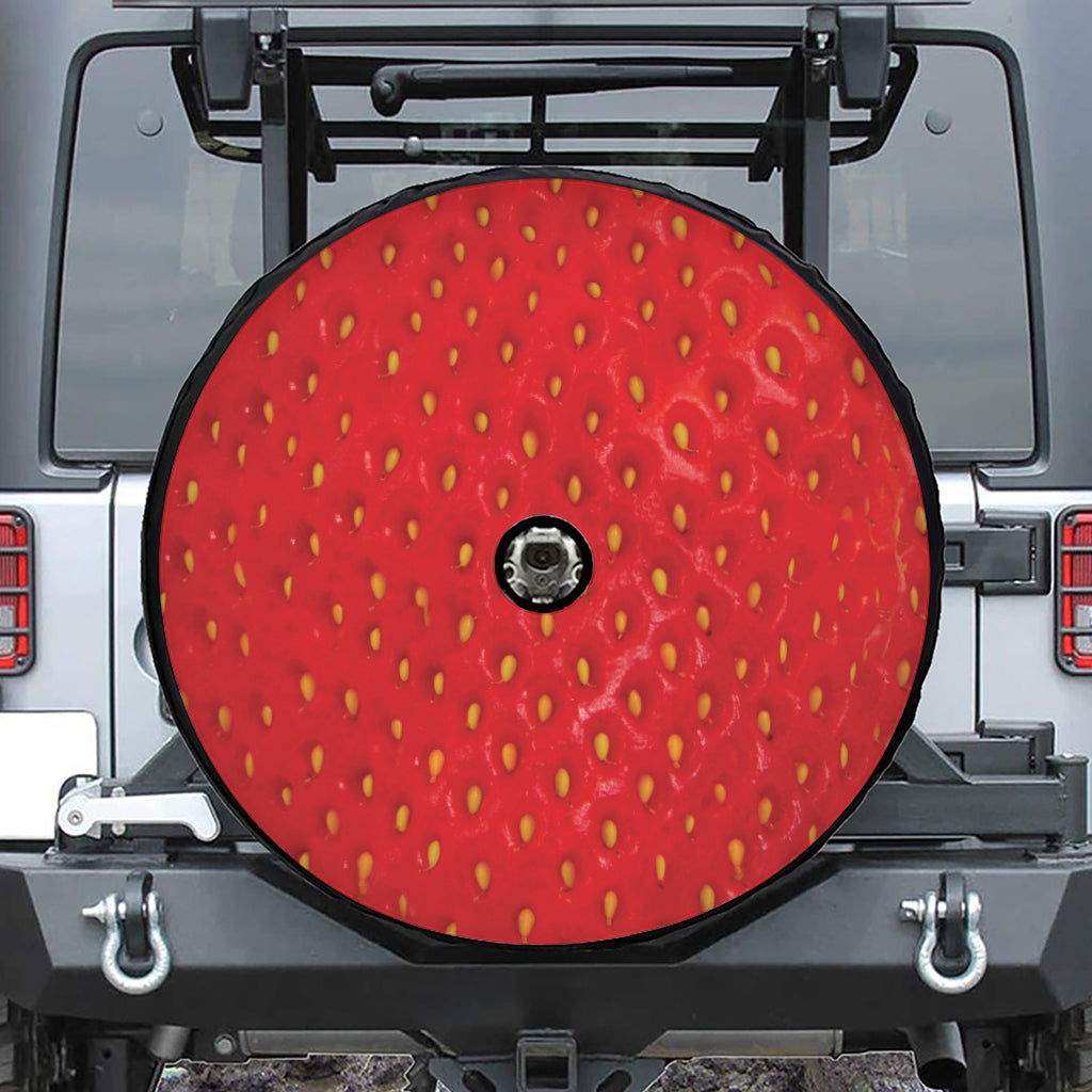 Red Strawberry Print Tire Cover With Camera Hole