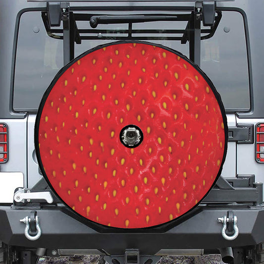 Red Strawberry Print Tire Cover With Camera Hole