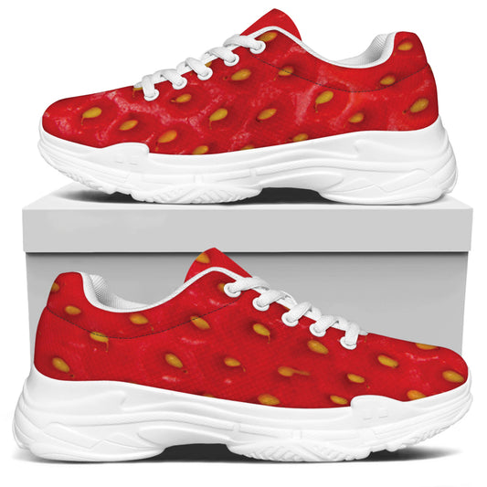 Red Strawberry Print White Chunky Shoes