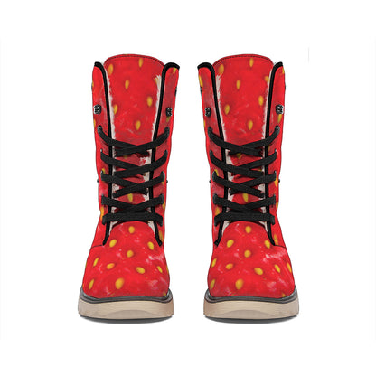 Red Strawberry Print Winter Boots