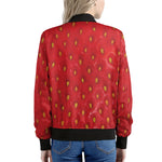 Red Strawberry Print Women's Bomber Jacket