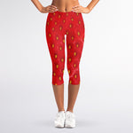 Red Strawberry Print Women's Capri Leggings