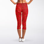 Red Strawberry Print Women's Capri Leggings