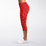 Red Strawberry Print Women's Capri Leggings