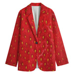 Red Strawberry Print Women's Cotton Blazer