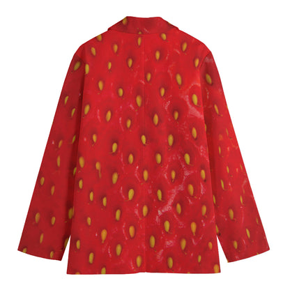 Red Strawberry Print Women's Cotton Blazer