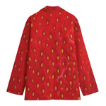 Red Strawberry Print Women's Cotton Blazer