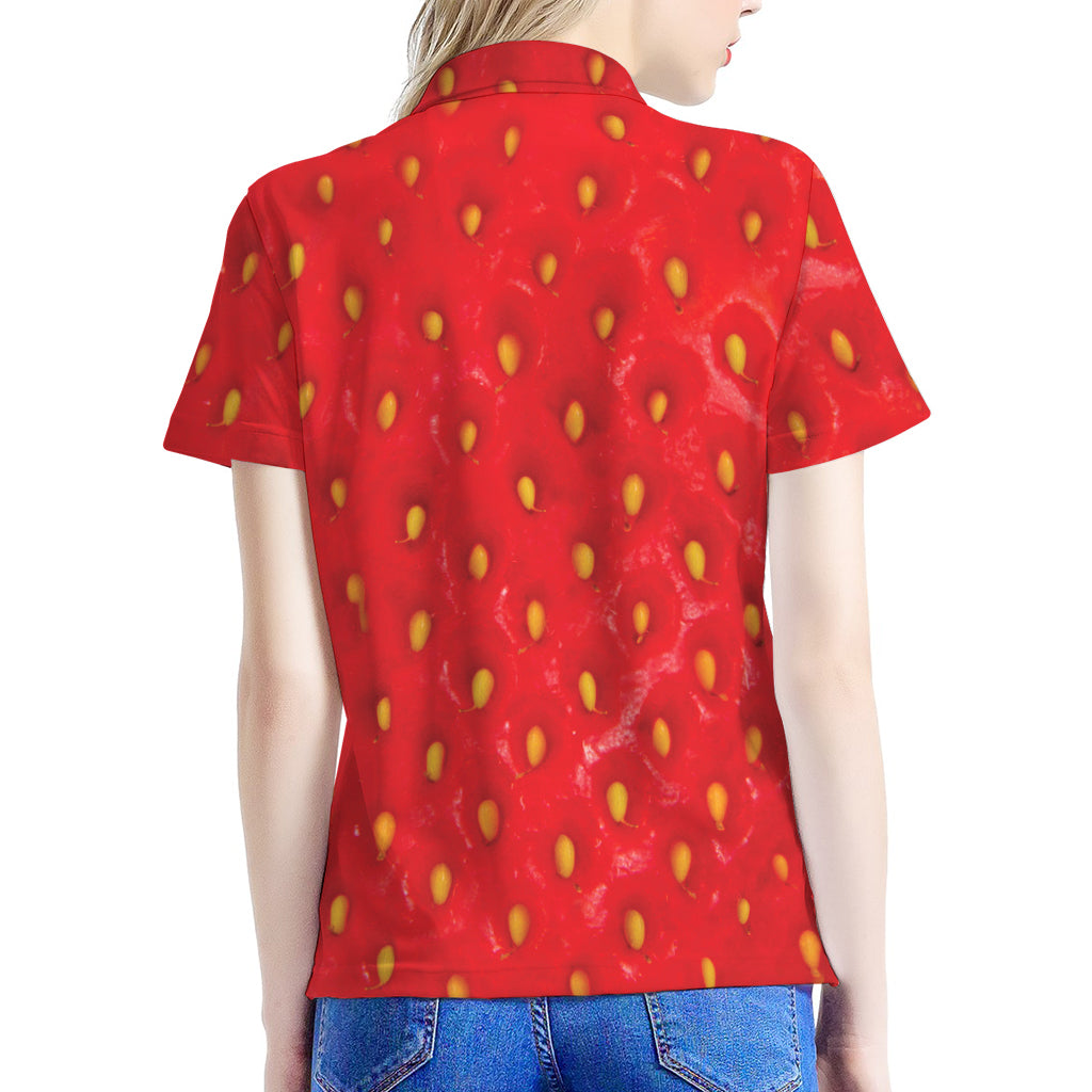 Red Strawberry Print Women's Polo Shirt