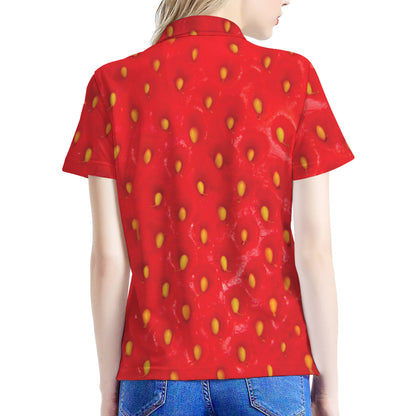 Red Strawberry Print Women's Polo Shirt