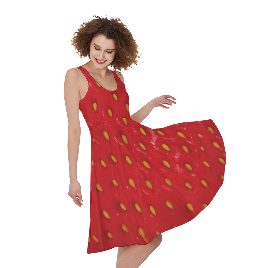 Red Strawberry Print Women's Sleeveless Dress