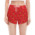 Red Strawberry Print Women's Split Running Shorts