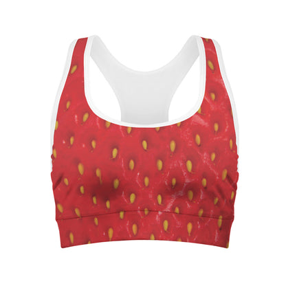 Red Strawberry Print Women's Sports Bra