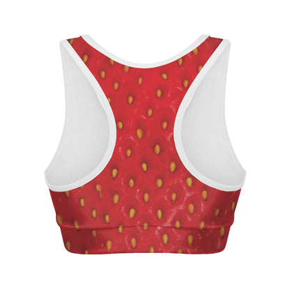 Red Strawberry Print Women's Sports Bra