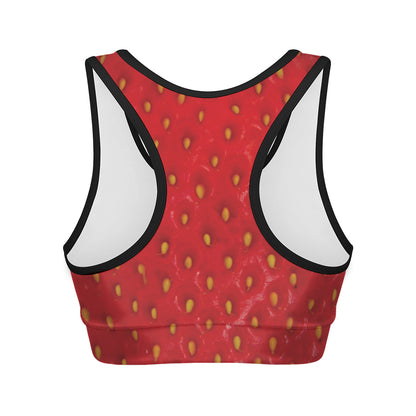 Red Strawberry Print Women's Sports Bra