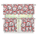 Red Striped Baseball Pattern Print 3 Piece Kitchen Curtains
