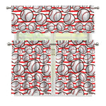 Red Striped Baseball Pattern Print 3 Piece Kitchen Curtains
