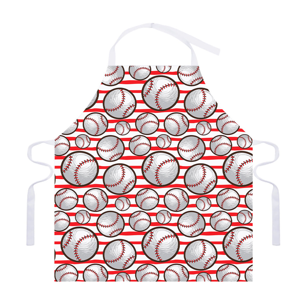 Red Striped Baseball Pattern Print Adjustable Apron