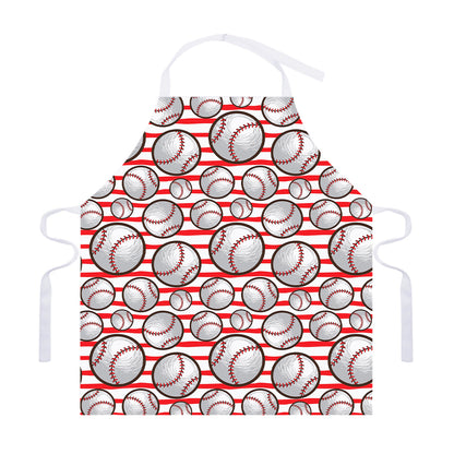 Red Striped Baseball Pattern Print Adjustable Apron