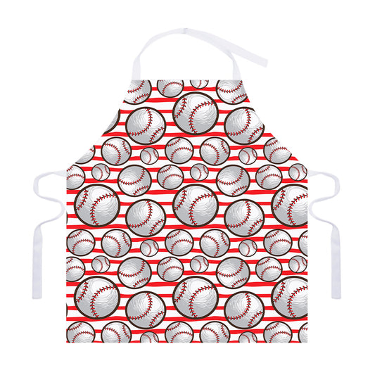 Red Striped Baseball Pattern Print Adjustable Apron