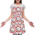 Red Striped Baseball Pattern Print Adjustable Apron