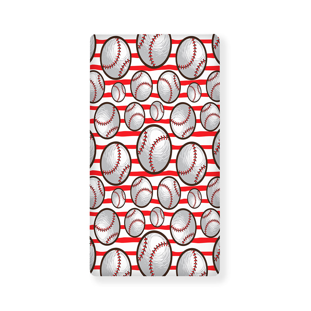 Red Striped Baseball Pattern Print Baby Crib Sheet