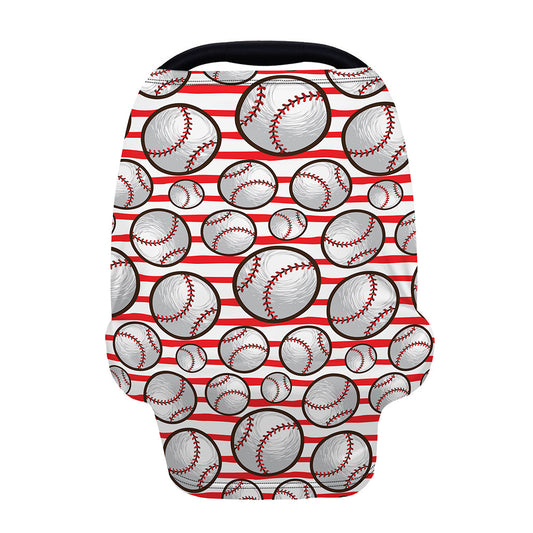Red Striped Baseball Pattern Print Baby Seat Cover