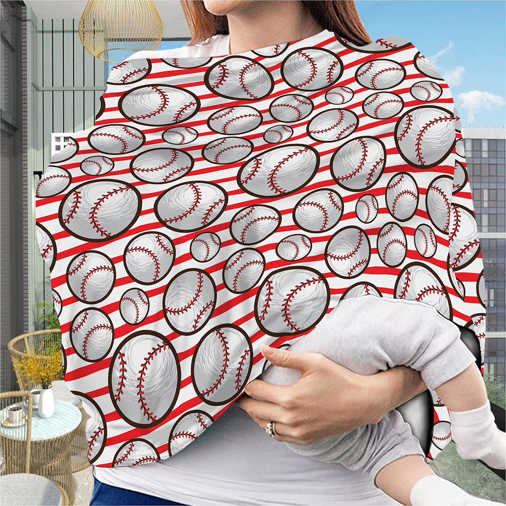 Red Striped Baseball Pattern Print Baby Seat Cover