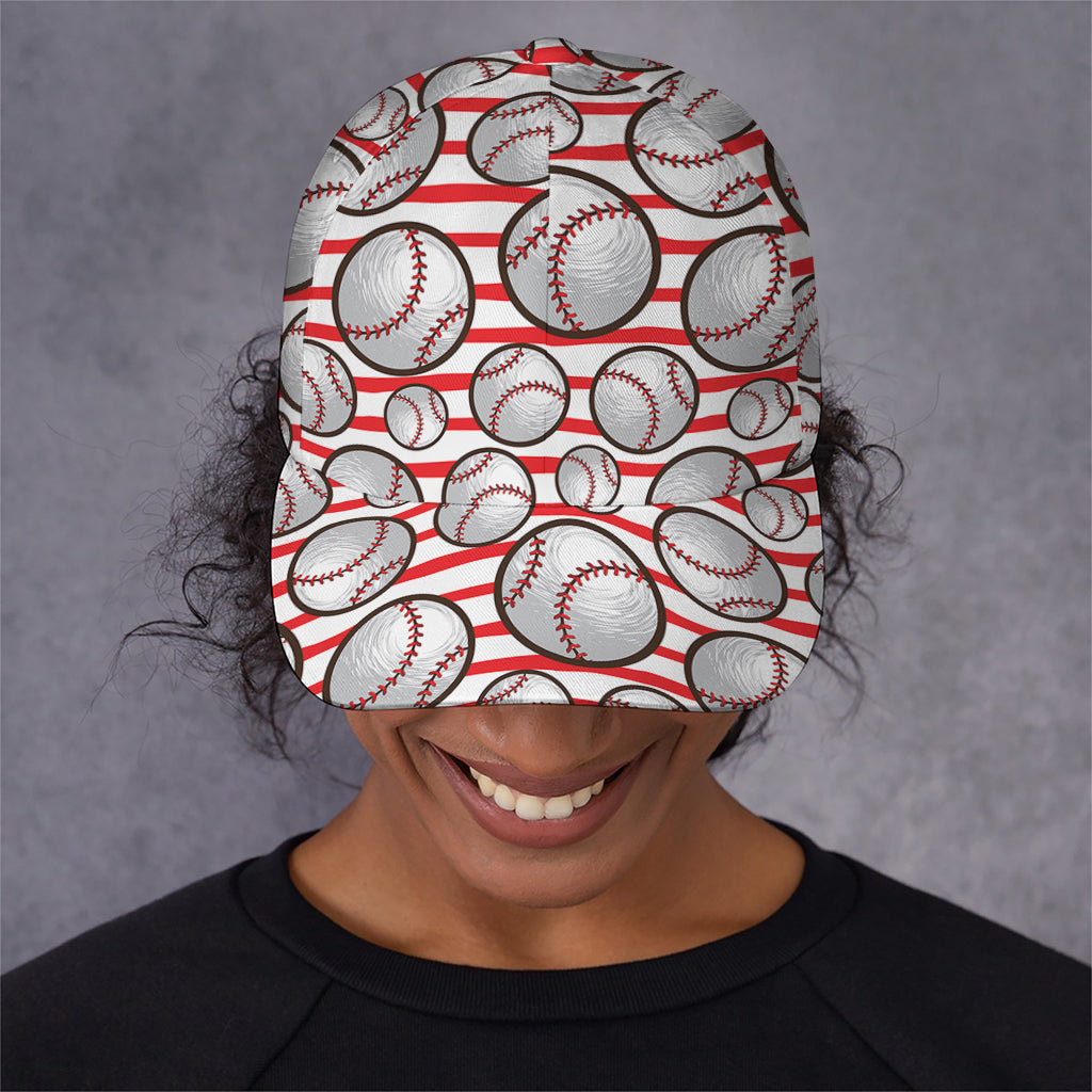 Red Striped Baseball Pattern Print Baseball Cap